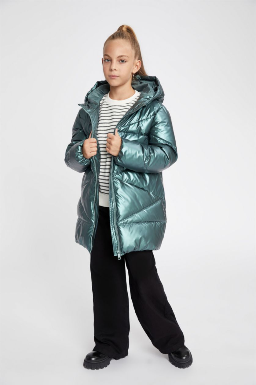 GIRLS & TEENS Green Girl Hooded Waterproof Puffer Jacket
