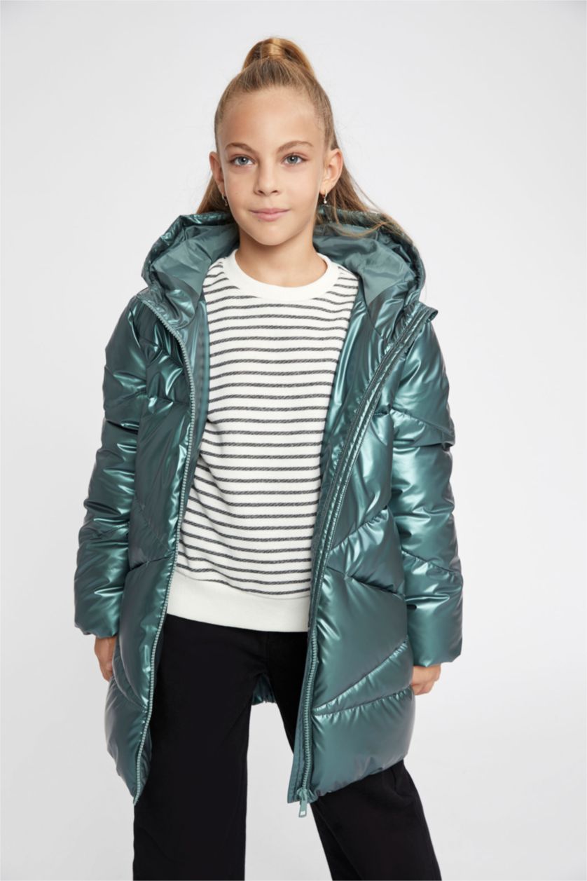 GIRLS & TEENS Green Girl Hooded Waterproof Puffer Jacket