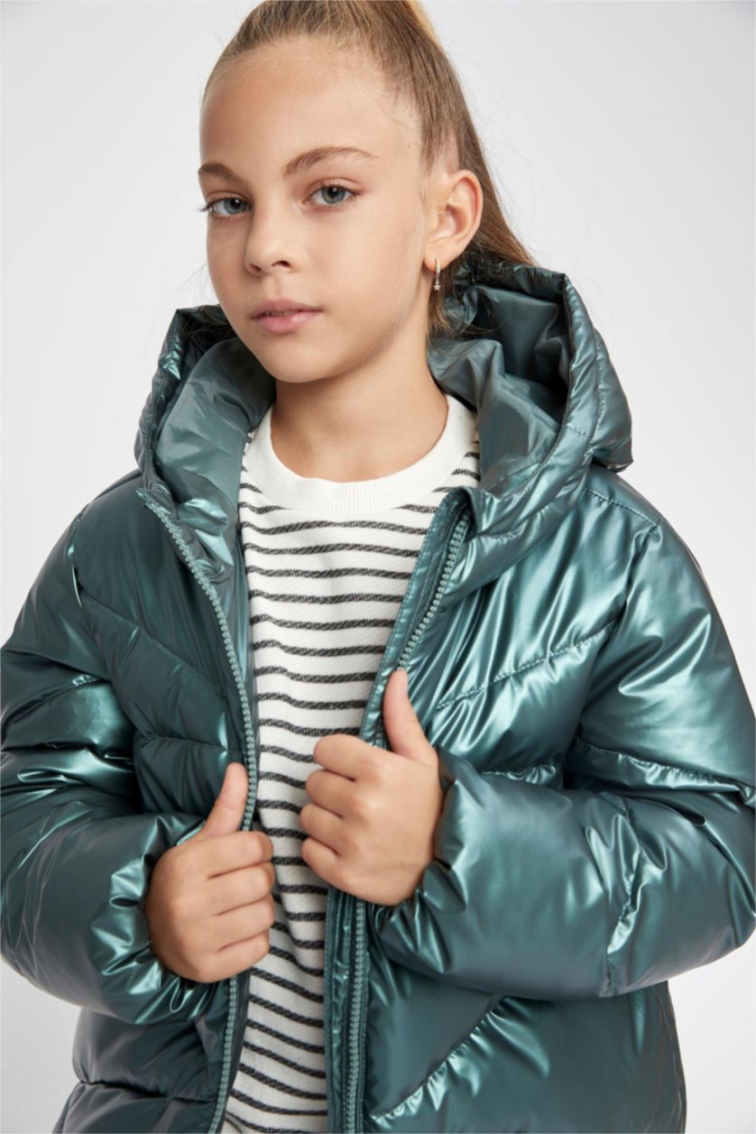 GIRLS & TEENS Green Girl Hooded Waterproof Puffer Jacket