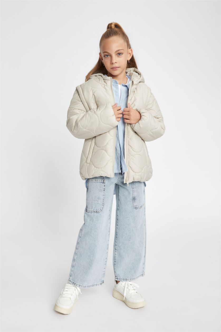 FILLES Beige Doudoune à capuche imperméable à manches amovibles Pour Fille