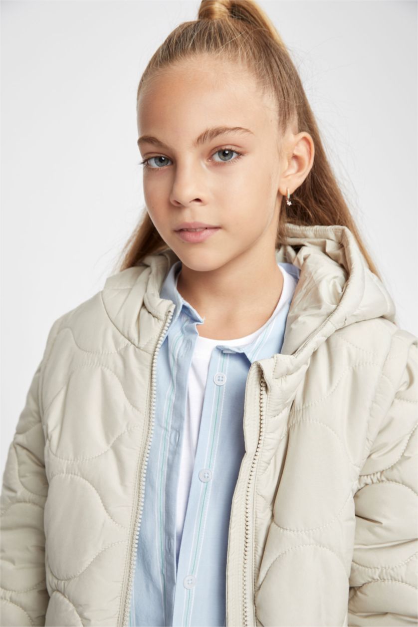 FILLES Beige Doudoune à capuche imperméable à manches amovibles Pour Fille