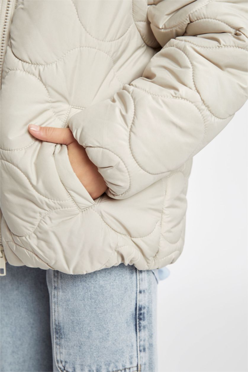 FILLES Beige Doudoune à capuche imperméable à manches amovibles Pour Fille