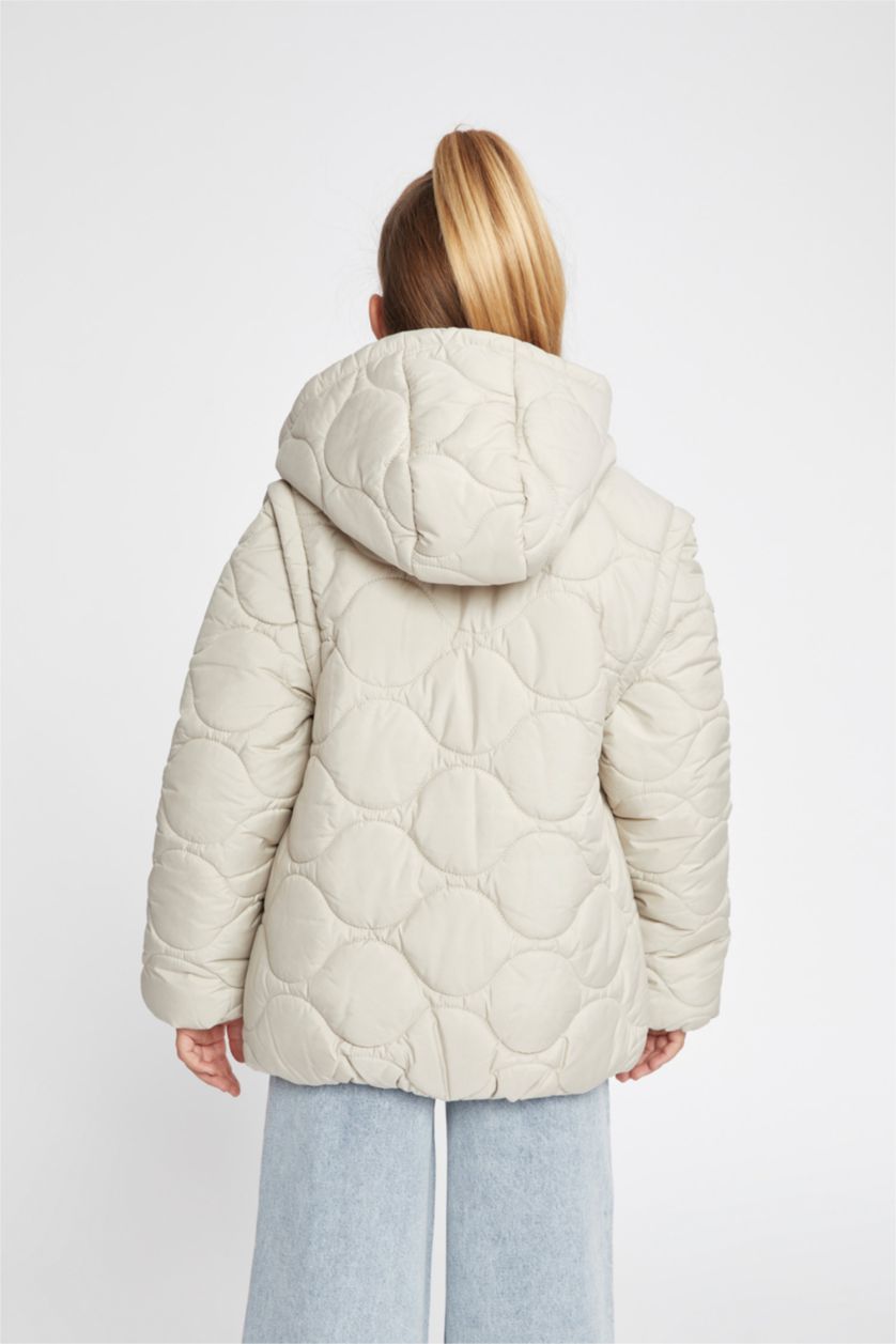FILLES Beige Doudoune à capuche imperméable à manches amovibles Pour Fille