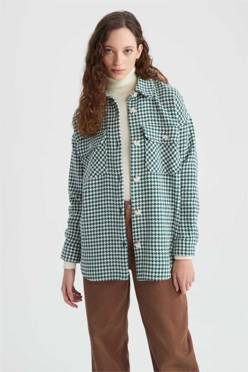 FEMME Vert Tunique Coupe Oversize Col De Chemise à Manches Longues