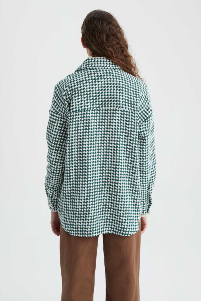 FEMME Vert Tunique Coupe Oversize Col De Chemise à Manches Longues