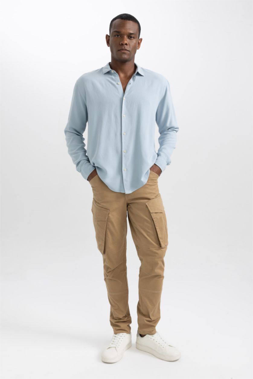 HOMME BLEU Clair Chemise En Lin Coupe Régulière À Manches Longues