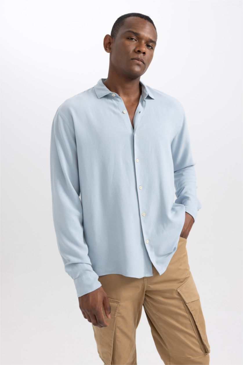 HOMME BLEU Clair Chemise En Lin Coupe Régulière À Manches Longues