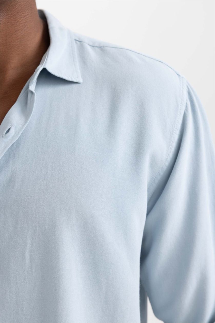 HOMME BLEU Clair Chemise En Lin Coupe Régulière À Manches Longues