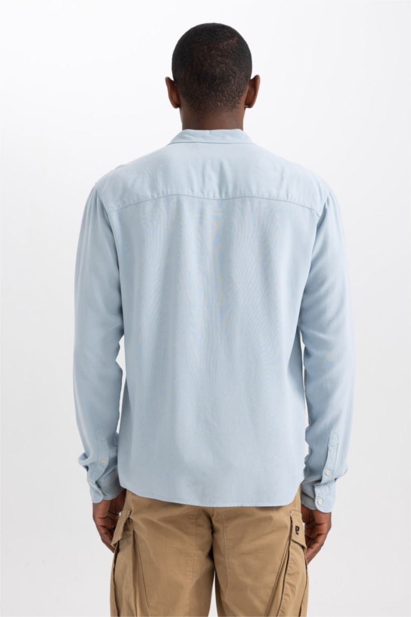 HOMME BLEU Clair Chemise En Lin Coupe Régulière À Manches Longues