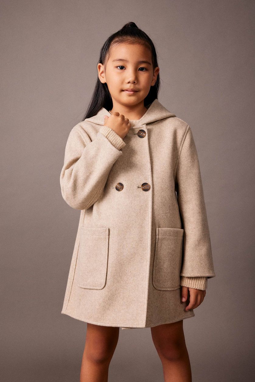 GIRLS & TEENS Beige Melange Girl Hooded Cachet Coat