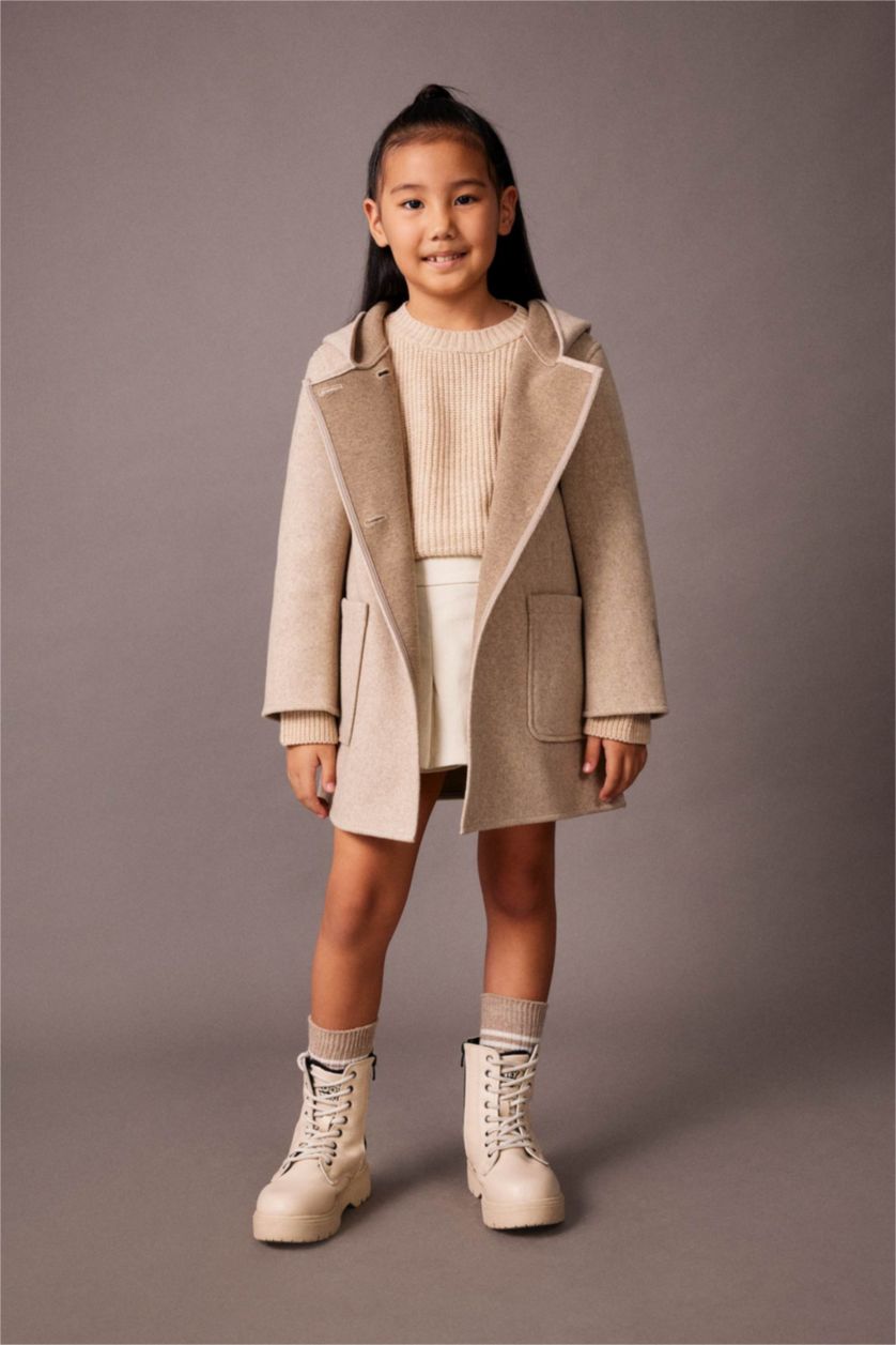 GIRLS & TEENS Beige Melange Girl Hooded Cachet Coat