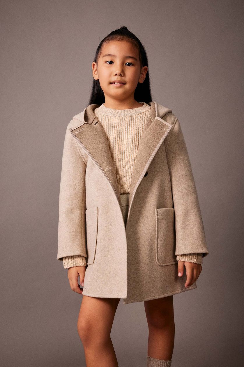 GIRLS & TEENS Beige Melange Girl Hooded Cachet Coat