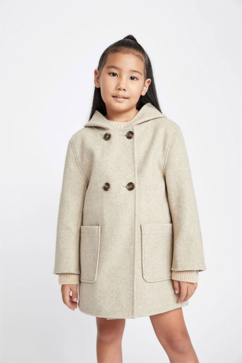 GIRLS & TEENS Beige Melange Girl Hooded Cachet Coat