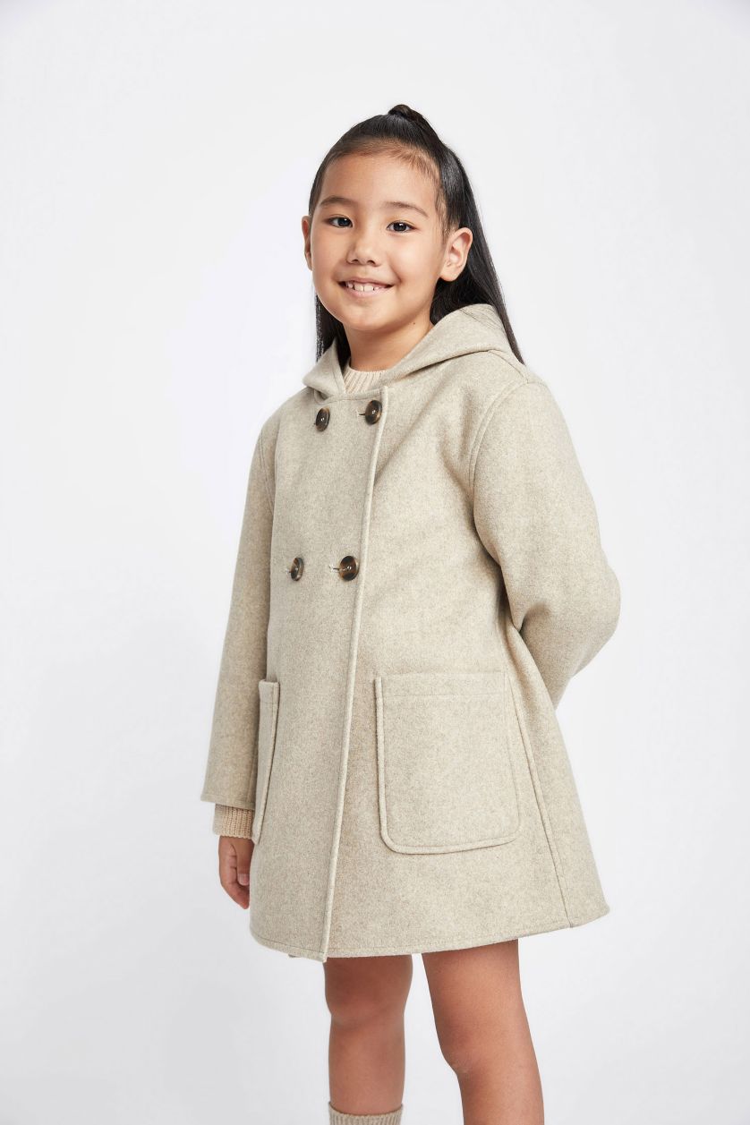 GIRLS & TEENS Beige Melange Girl Hooded Cachet Coat