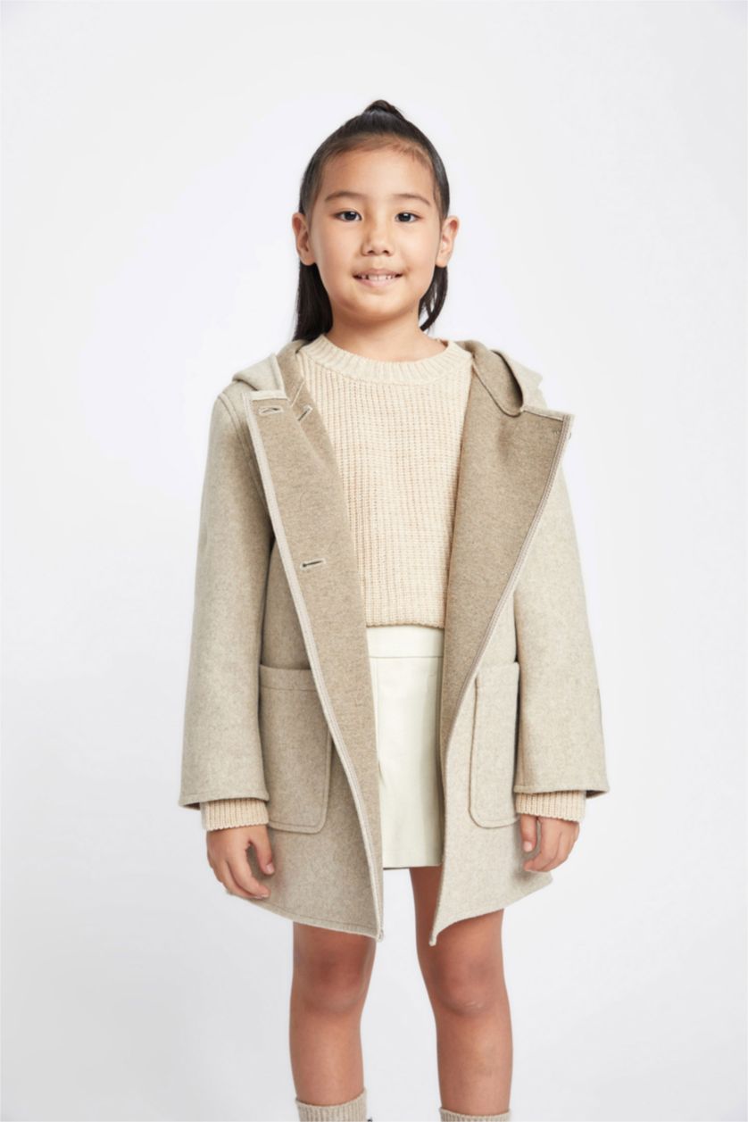 GIRLS & TEENS Beige Melange Girl Hooded Cachet Coat