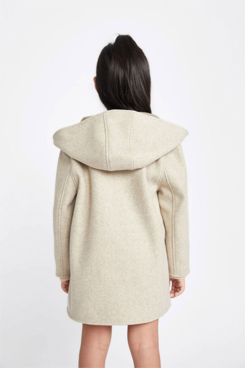 GIRLS & TEENS Beige Melange Girl Hooded Cachet Coat