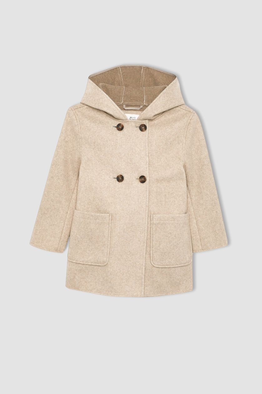 GIRLS & TEENS Beige Melange Girl Hooded Cachet Coat