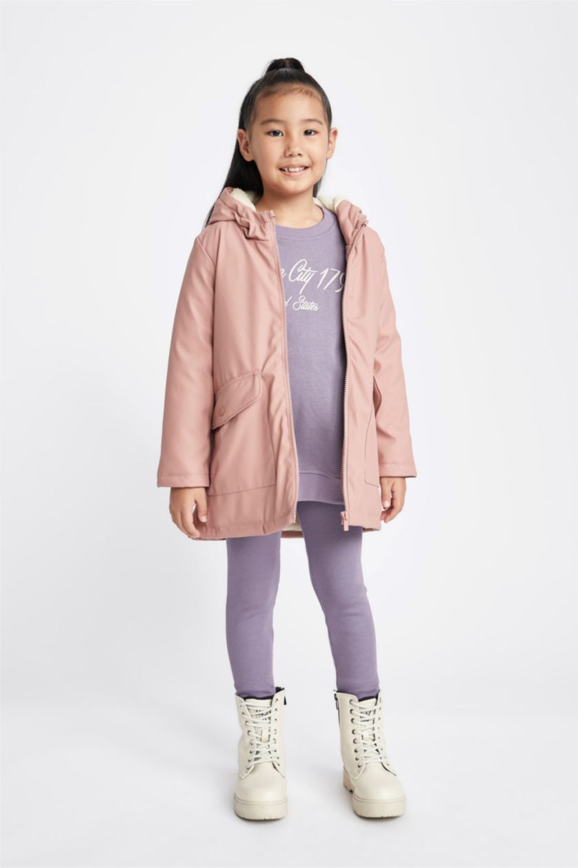 بنات وردي جاكيت مطر بغطاء للرأس