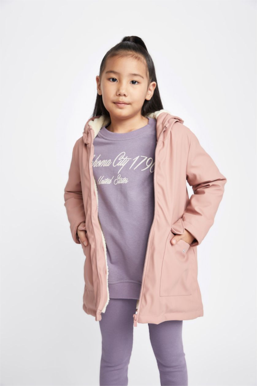 بنات وردي جاكيت مطر بغطاء للرأس