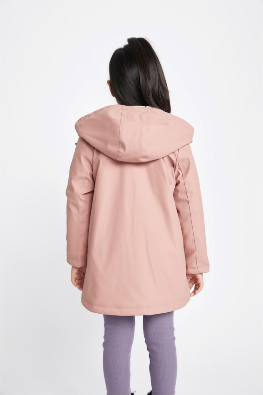 بنات وردي جاكيت مطر بغطاء للرأس