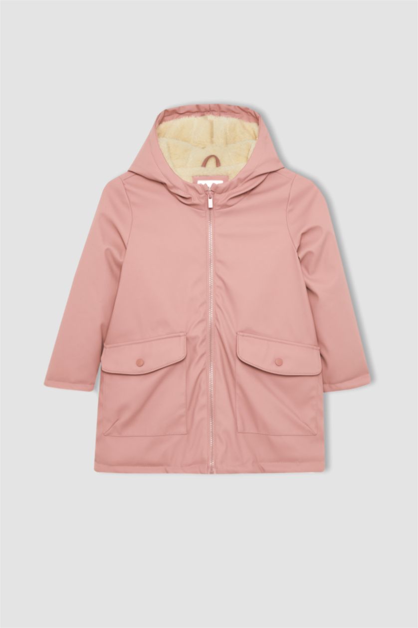 بنات وردي جاكيت مطر بغطاء للرأس