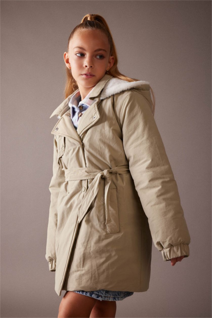 بنات أخضر معطف مطر بناتي ببطانة فرو صناعي ومقاوم للماء