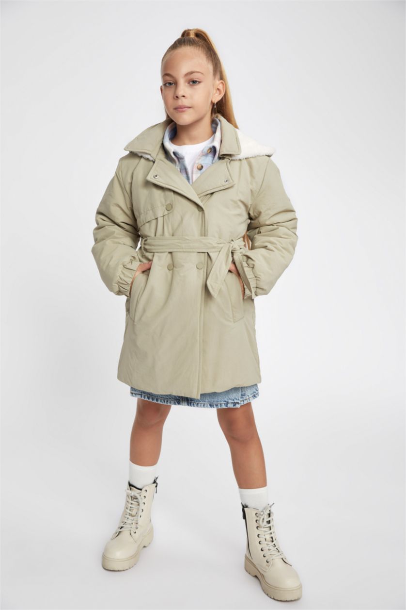 بنات أخضر معطف مطر بناتي ببطانة فرو صناعي ومقاوم للماء