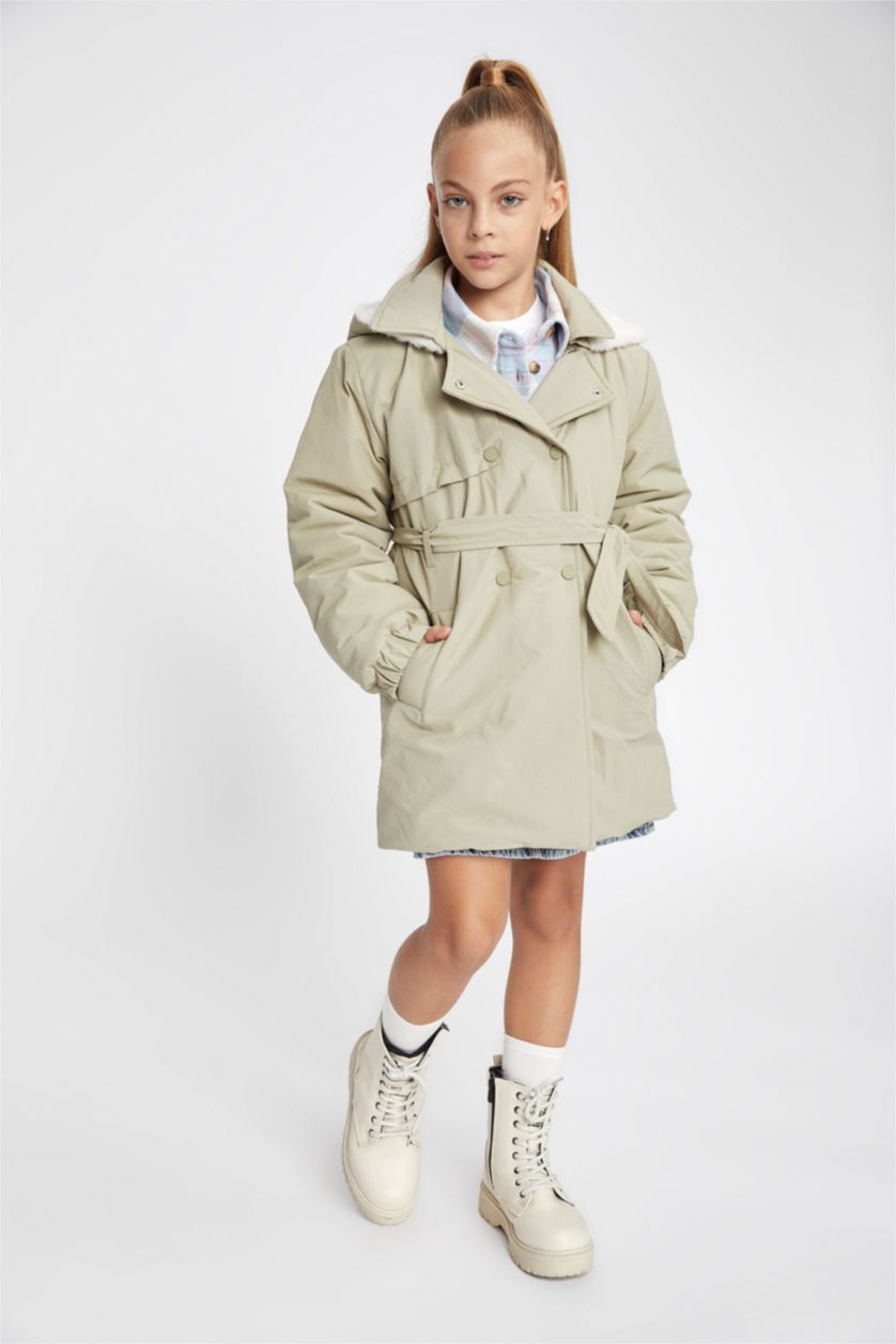 بنات أخضر معطف مطر بناتي ببطانة فرو صناعي ومقاوم للماء