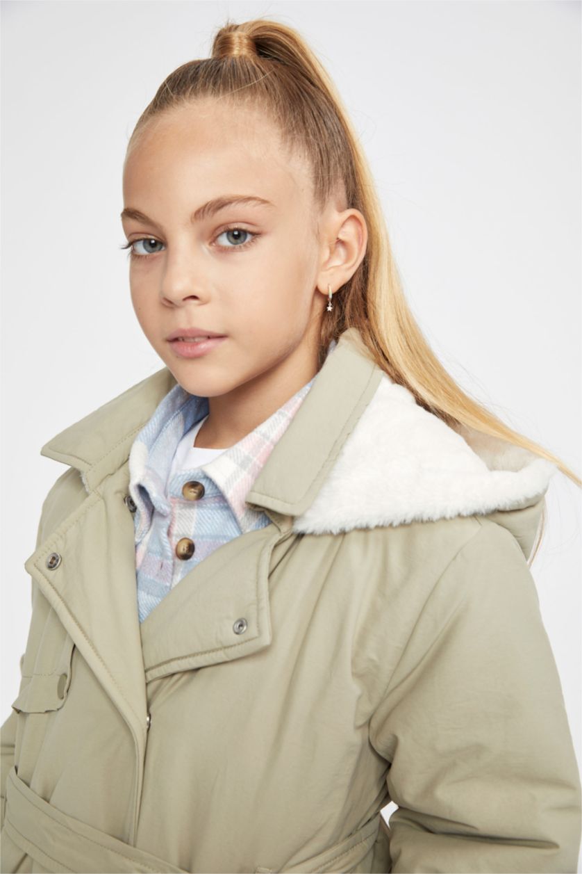 بنات أخضر معطف مطر بناتي ببطانة فرو صناعي ومقاوم للماء