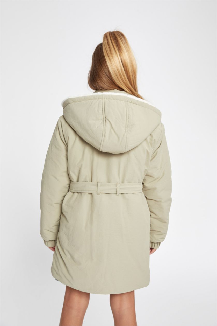 بنات أخضر معطف مطر بناتي ببطانة فرو صناعي ومقاوم للماء