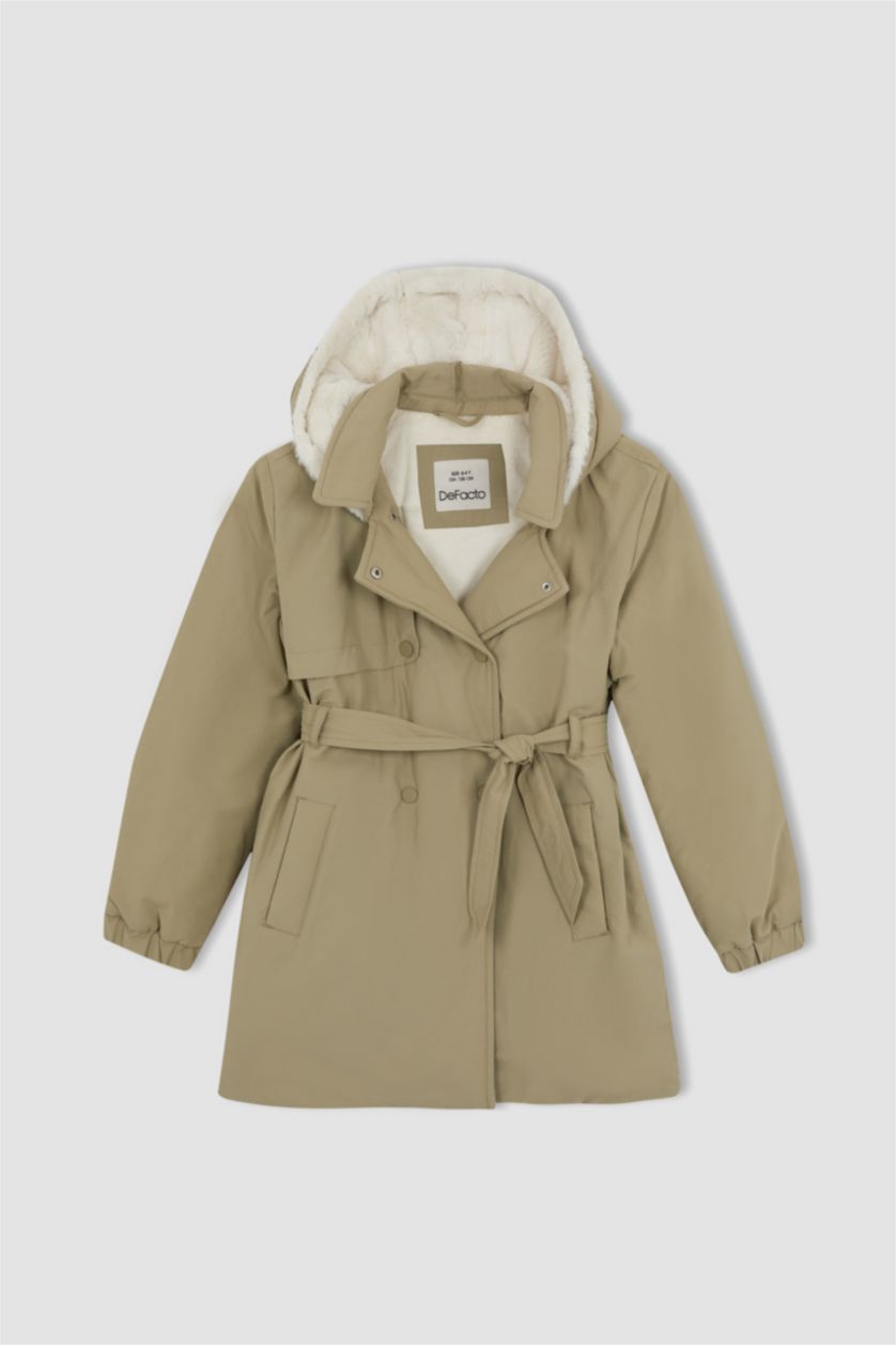 بنات أخضر معطف مطر بناتي ببطانة فرو صناعي ومقاوم للماء