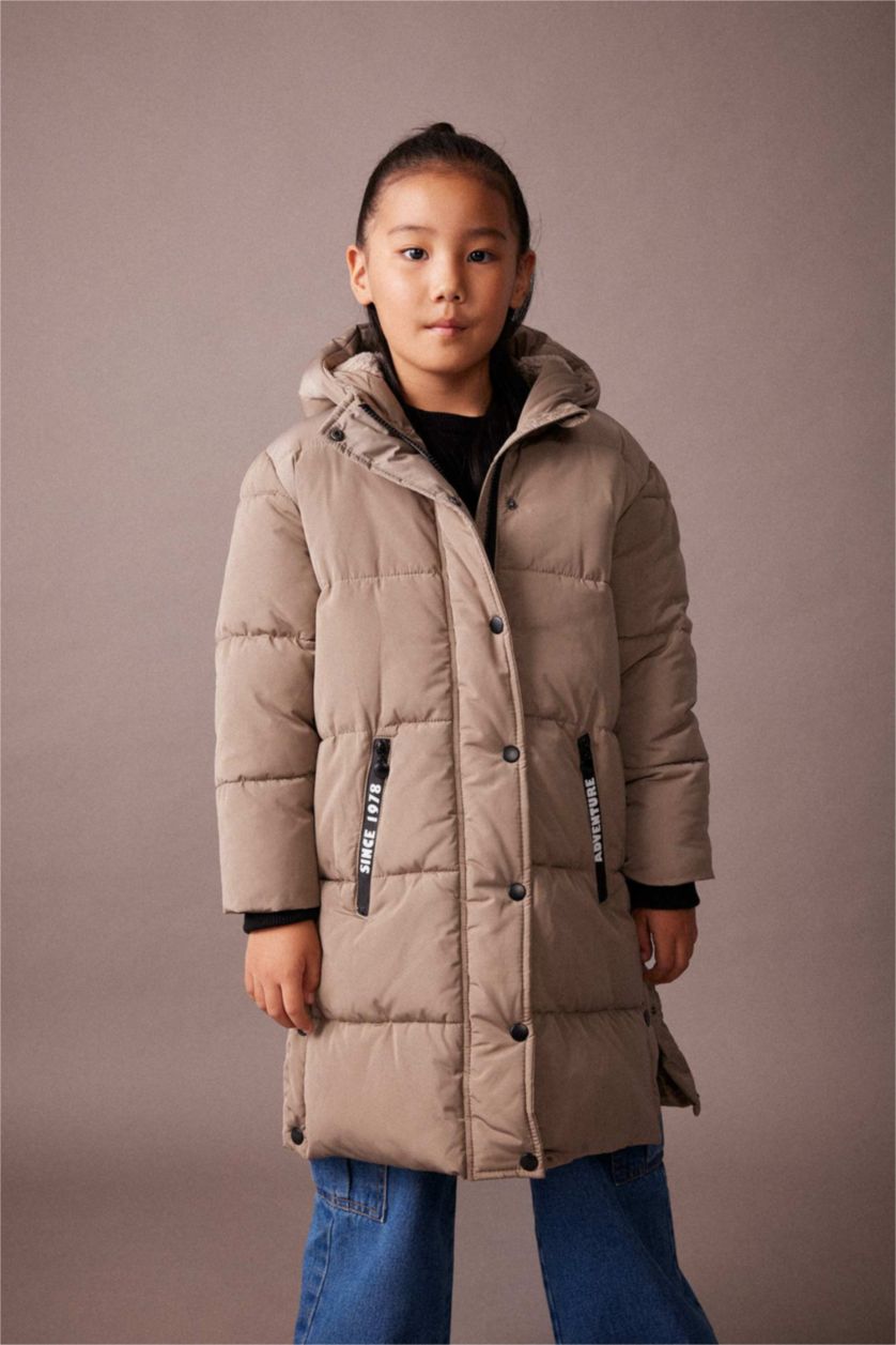 GIRLS & TEENS Beige Girl Waterproof Plush Lining Long Puffer Jacket