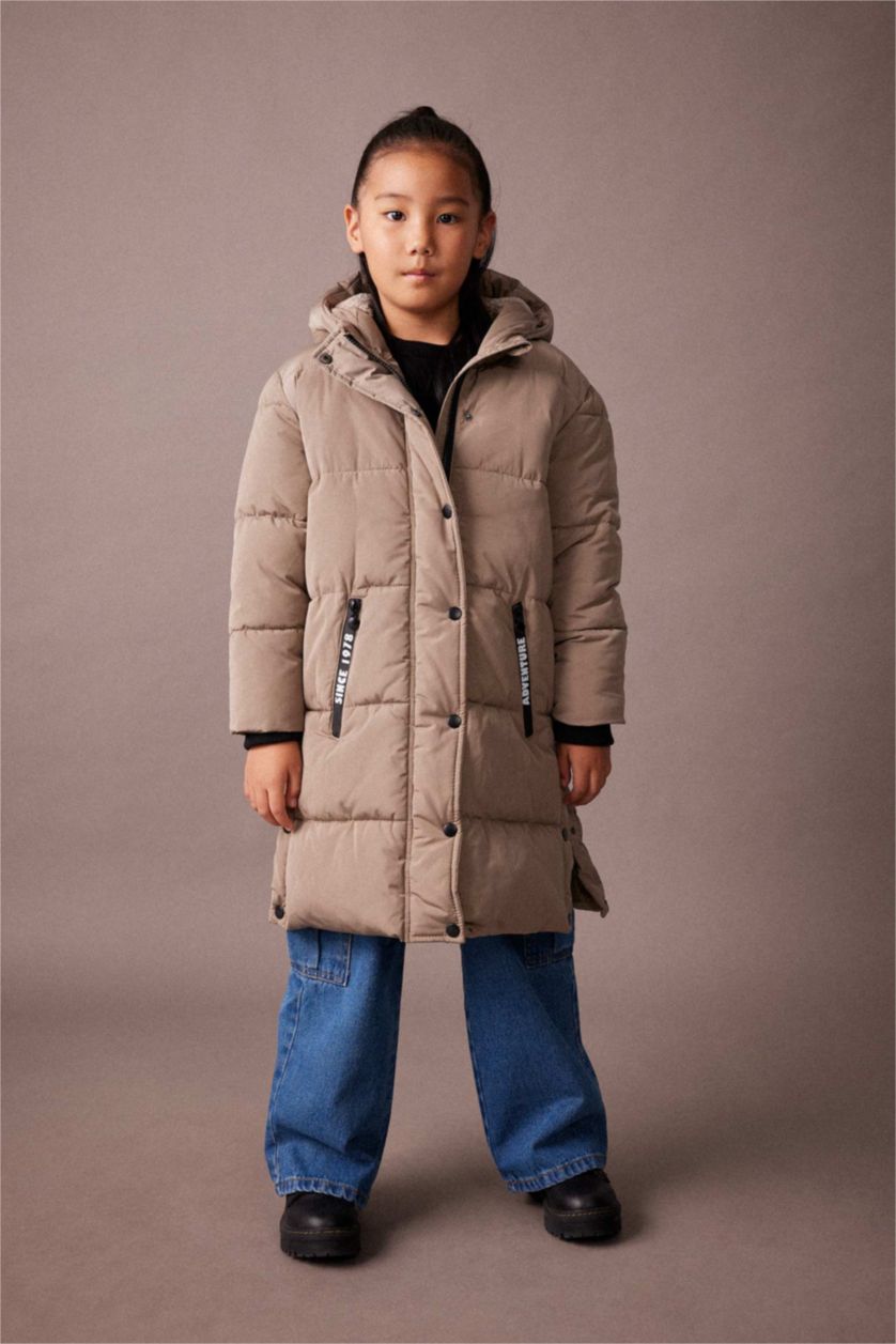 GIRLS & TEENS Beige Girl Waterproof Plush Lining Long Puffer Jacket