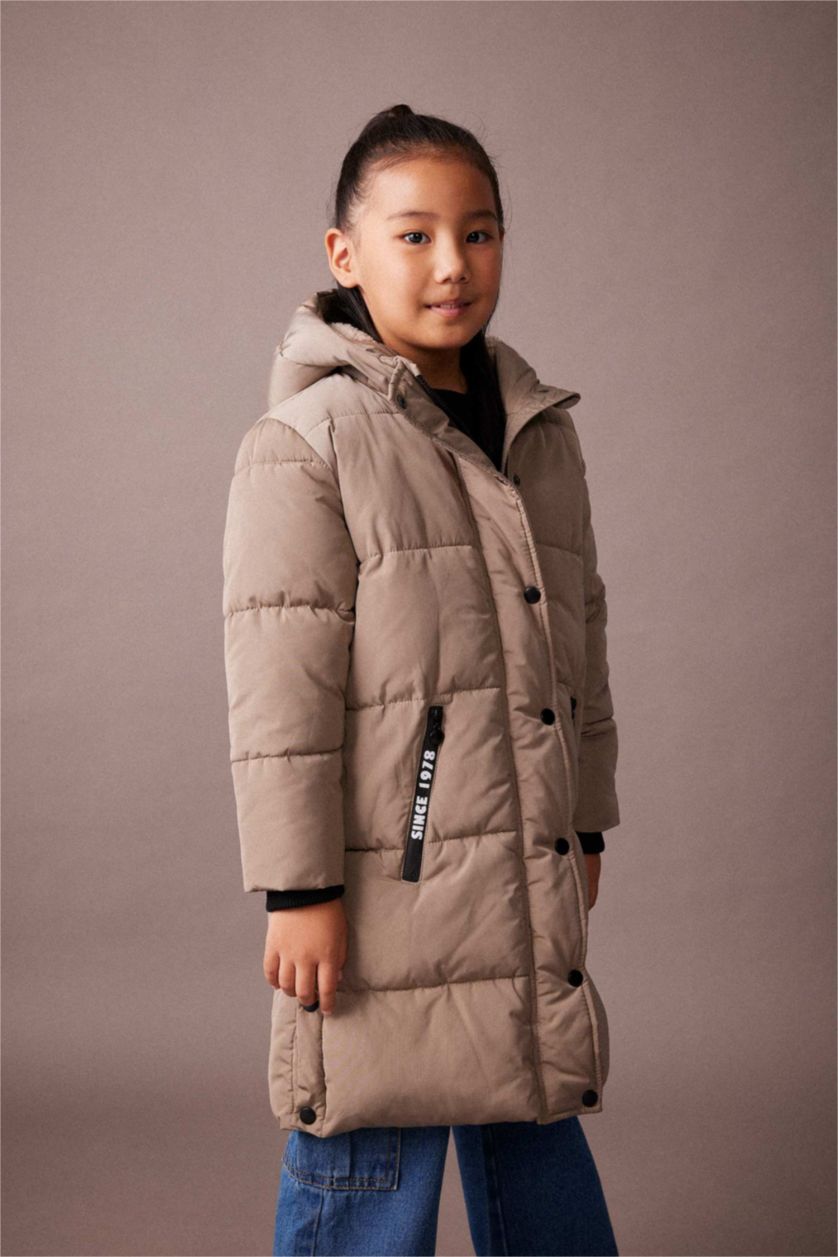 GIRLS & TEENS Beige Girl Waterproof Plush Lining Long Puffer Jacket