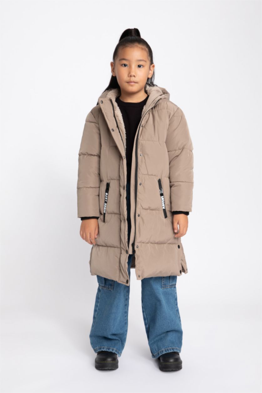 GIRLS & TEENS Beige Girl Waterproof Plush Lining Long Puffer Jacket