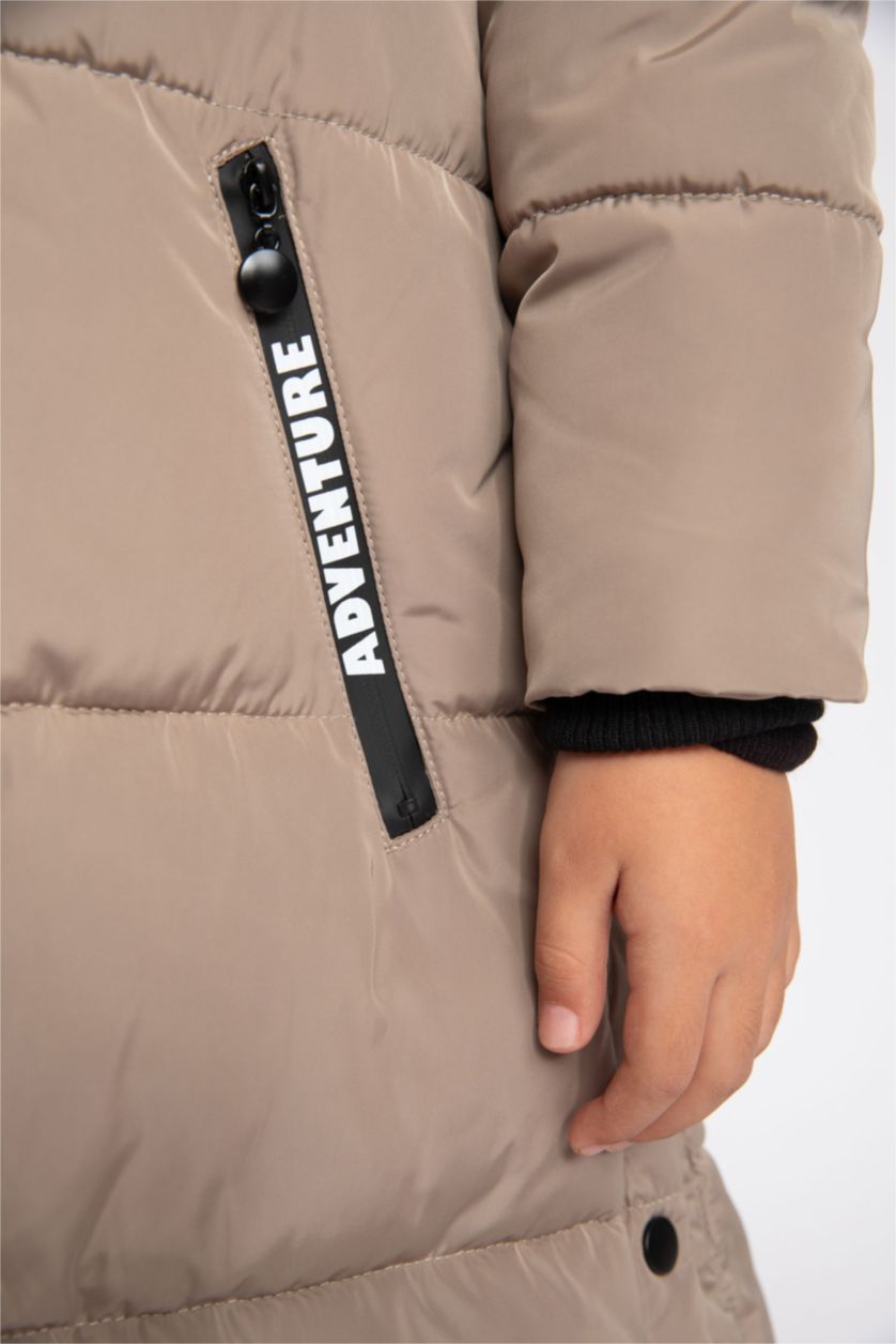 GIRLS & TEENS Beige Girl Waterproof Plush Lining Long Puffer Jacket