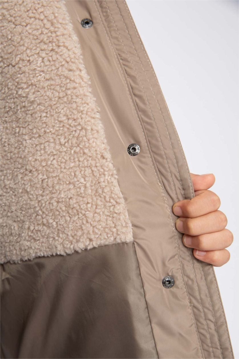 GIRLS & TEENS Beige Girl Waterproof Plush Lining Long Puffer Jacket