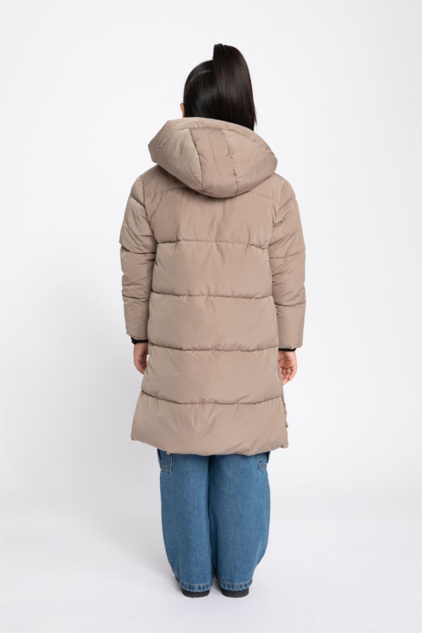 GIRLS & TEENS Beige Girl Waterproof Plush Lining Long Puffer Jacket