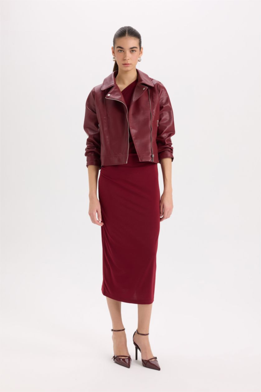 Kadın Bordo Fermuarlı Mont