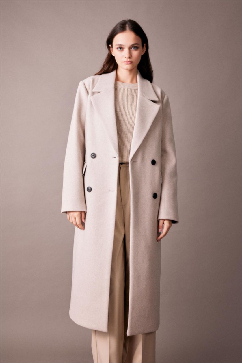 FEMME Beige Manteau Imperméable Cachemire Coupe Régulière