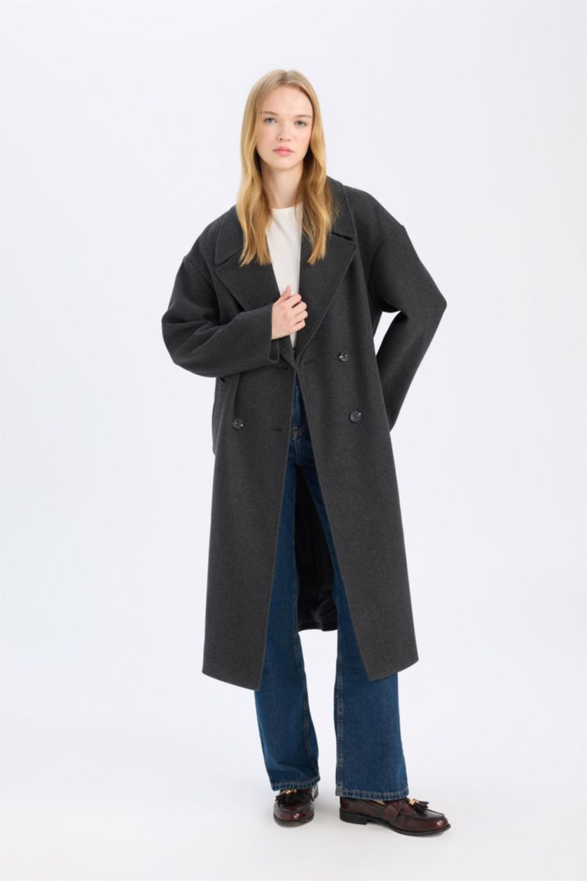 نساء رمادي داكن كوت جوخ اوفر سايز مقاوم للماء