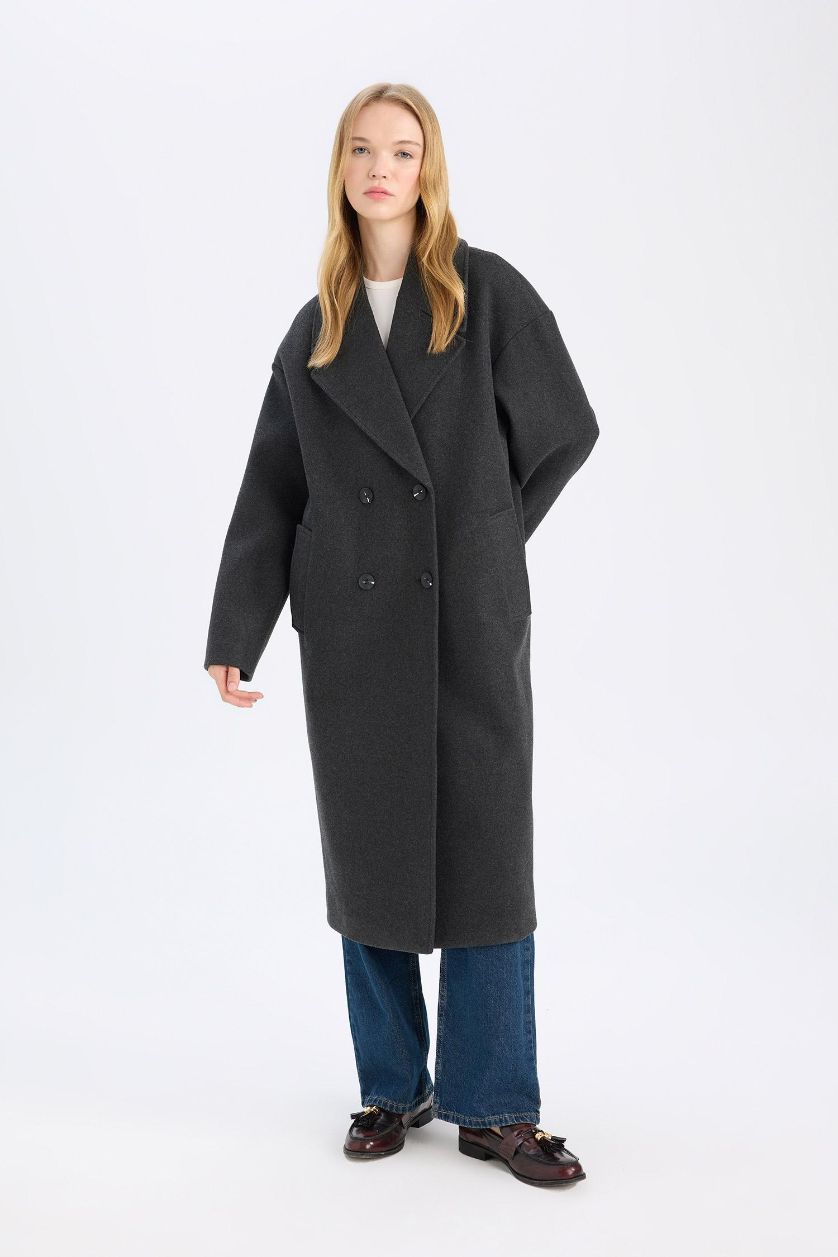 نساء رمادي داكن كوت جوخ اوفر سايز مقاوم للماء