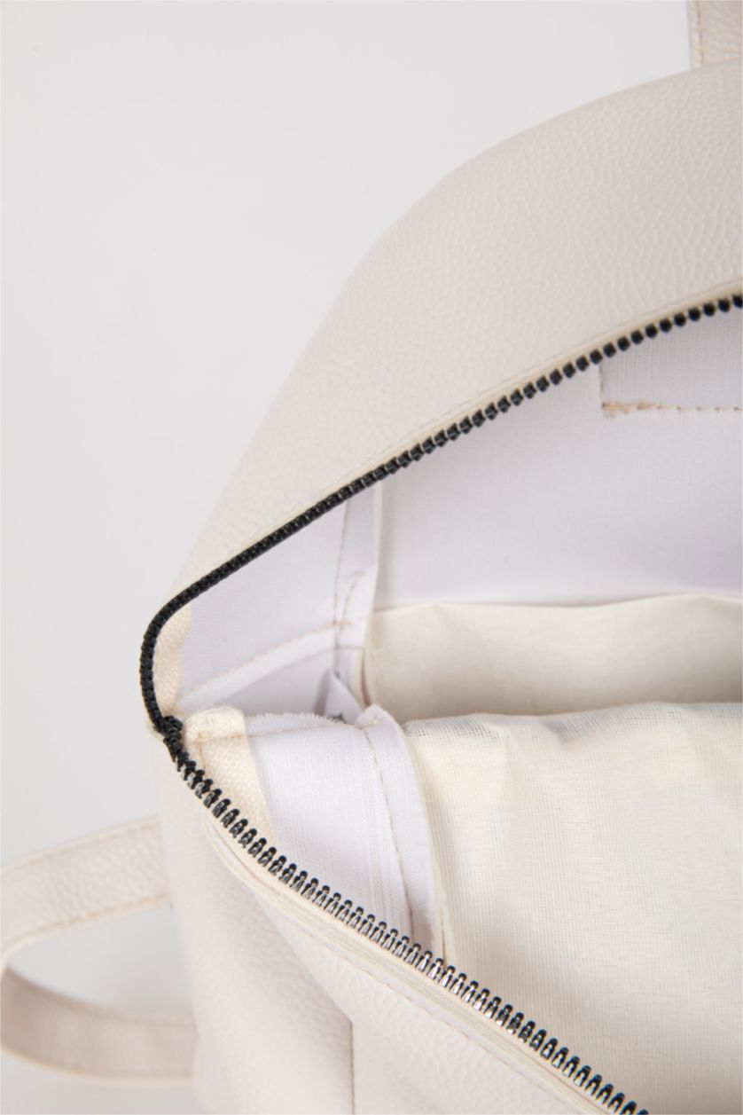 WOMAN Light Beige Women Faux Leather Backpack