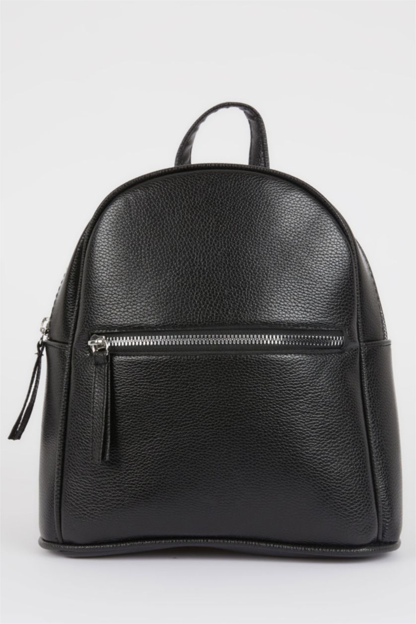 Woman Black Faux Leather Backpack
