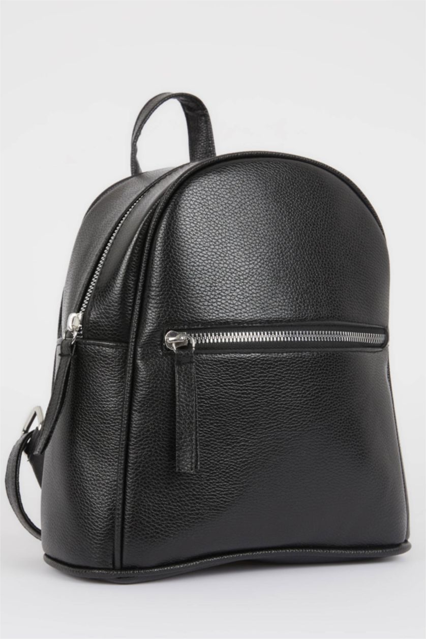 Woman Black Faux Leather Backpack