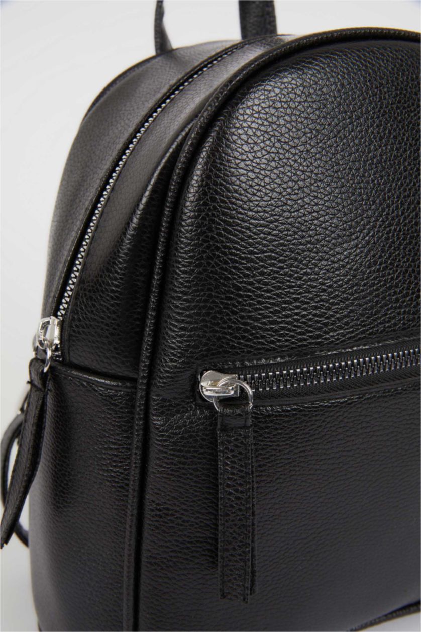 Woman Black Faux Leather Backpack