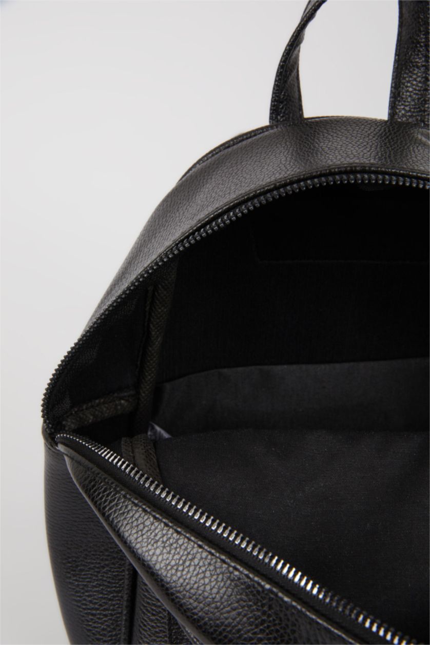Woman Black Faux Leather Backpack