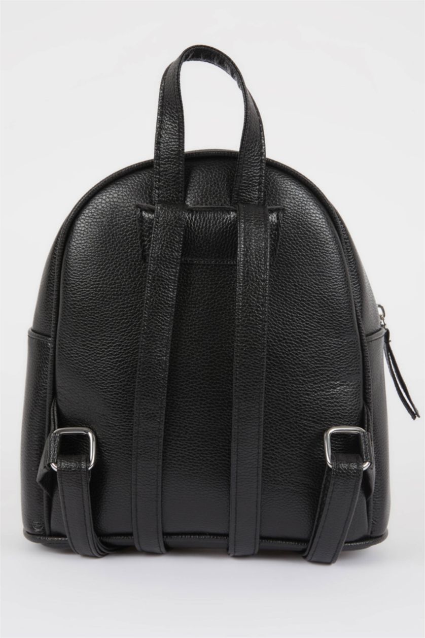 Woman Black Faux Leather Backpack