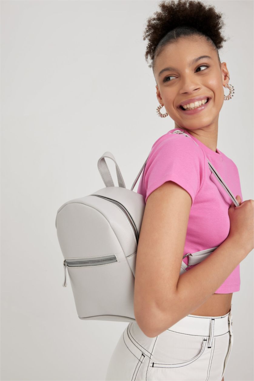 WOMAN Light Grey Women Faux Leather Backpack