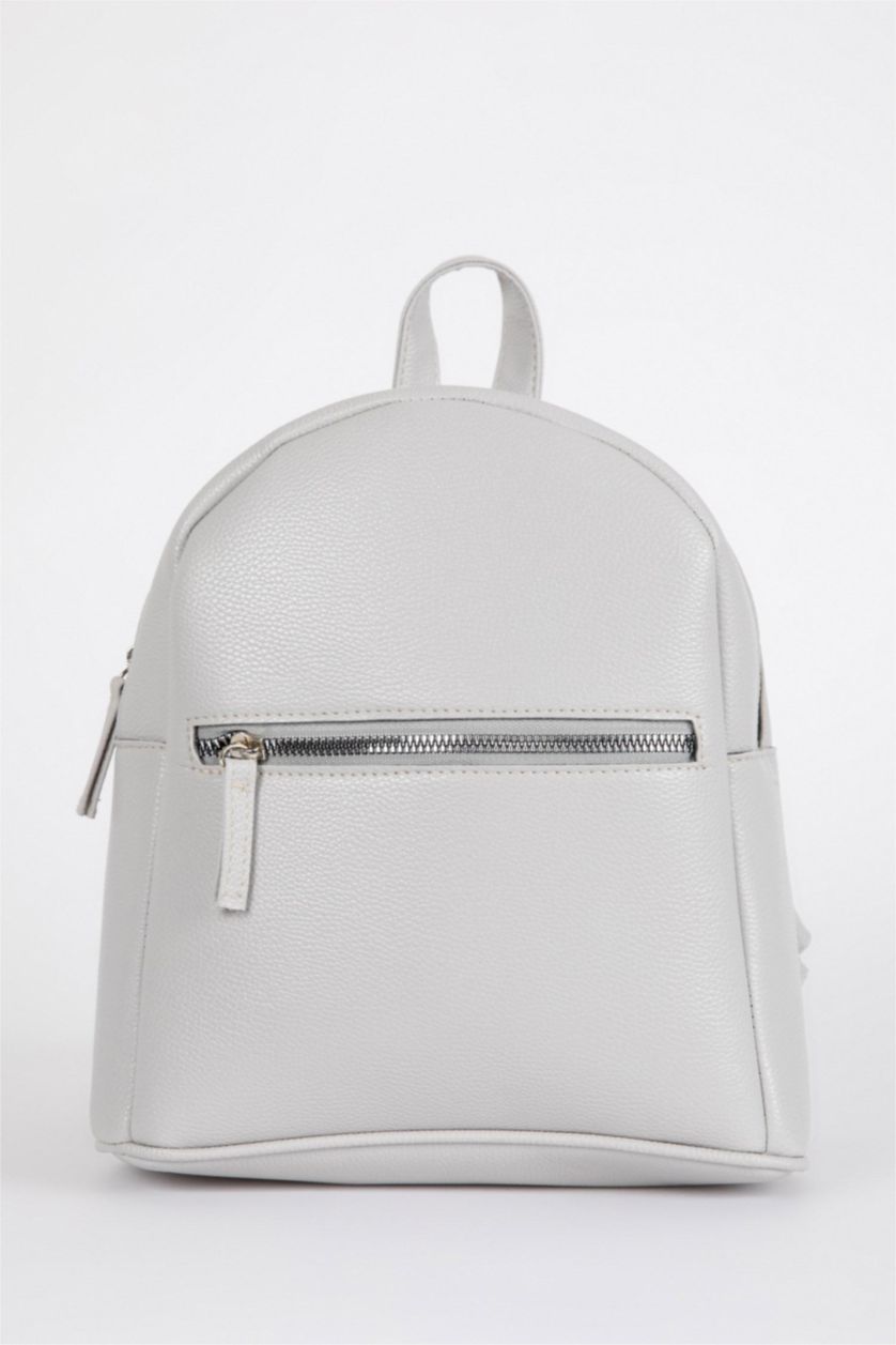 WOMAN Light Grey Women Faux Leather Backpack